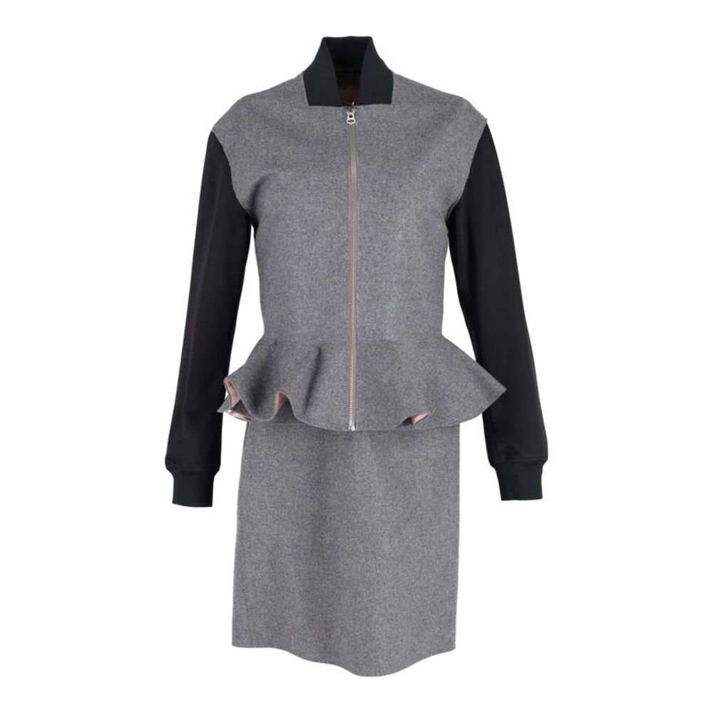 McQ Alexander McQueen Peplum Bomber Jacket and Skirt in Grey Wool